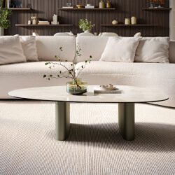 Couchtisch Edge Oval 140x75 cm Keramik Onyx Champagne Ovada Effektfinish Titan