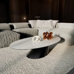 Couchtisch Edge Oval 140x80 cm Keramik Onyx Champagne Parabi Metall Schwarz
