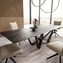 Esstisch Edge 200-300x100 Keramik Laminam®Noir Desir Braun Spider Flachstahl Schwarz ausziehbar