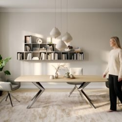 Esstisch Edge Boot 260x120 cm Keramik Laminam® Sabbia Eichefarbig Zenthara kantig Edelstahl