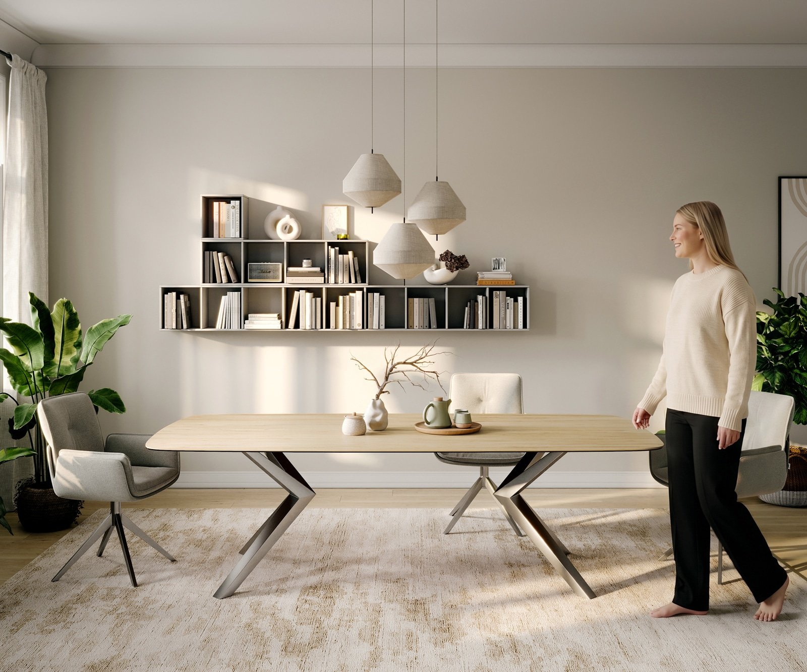Esstisch Edge Boot 260x120 cm Keramik Laminam® Sabbia Eichefarbig Zenthara kantig Edelstahl