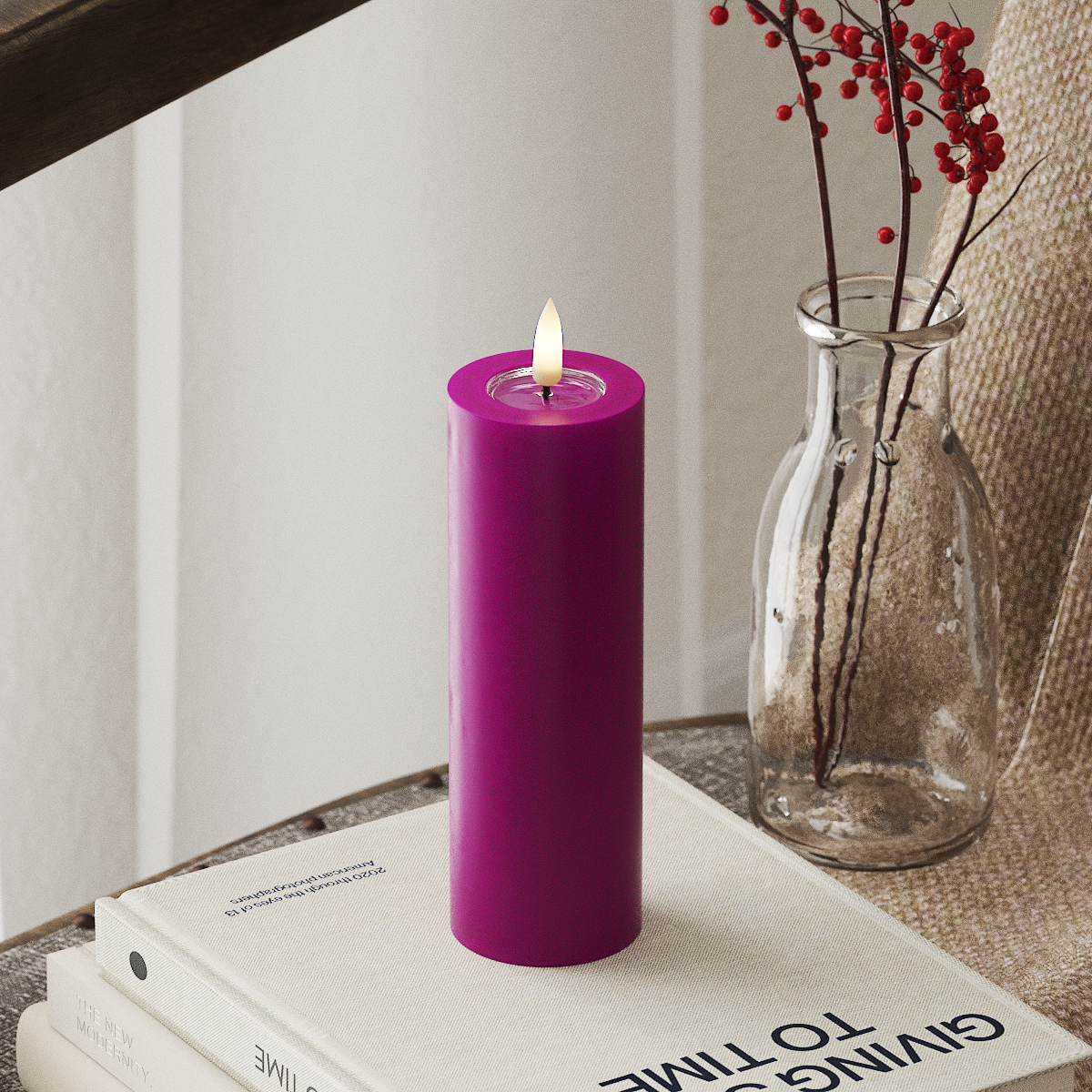 LED-Blockkerzen Ø 5 x 15 cm Violett