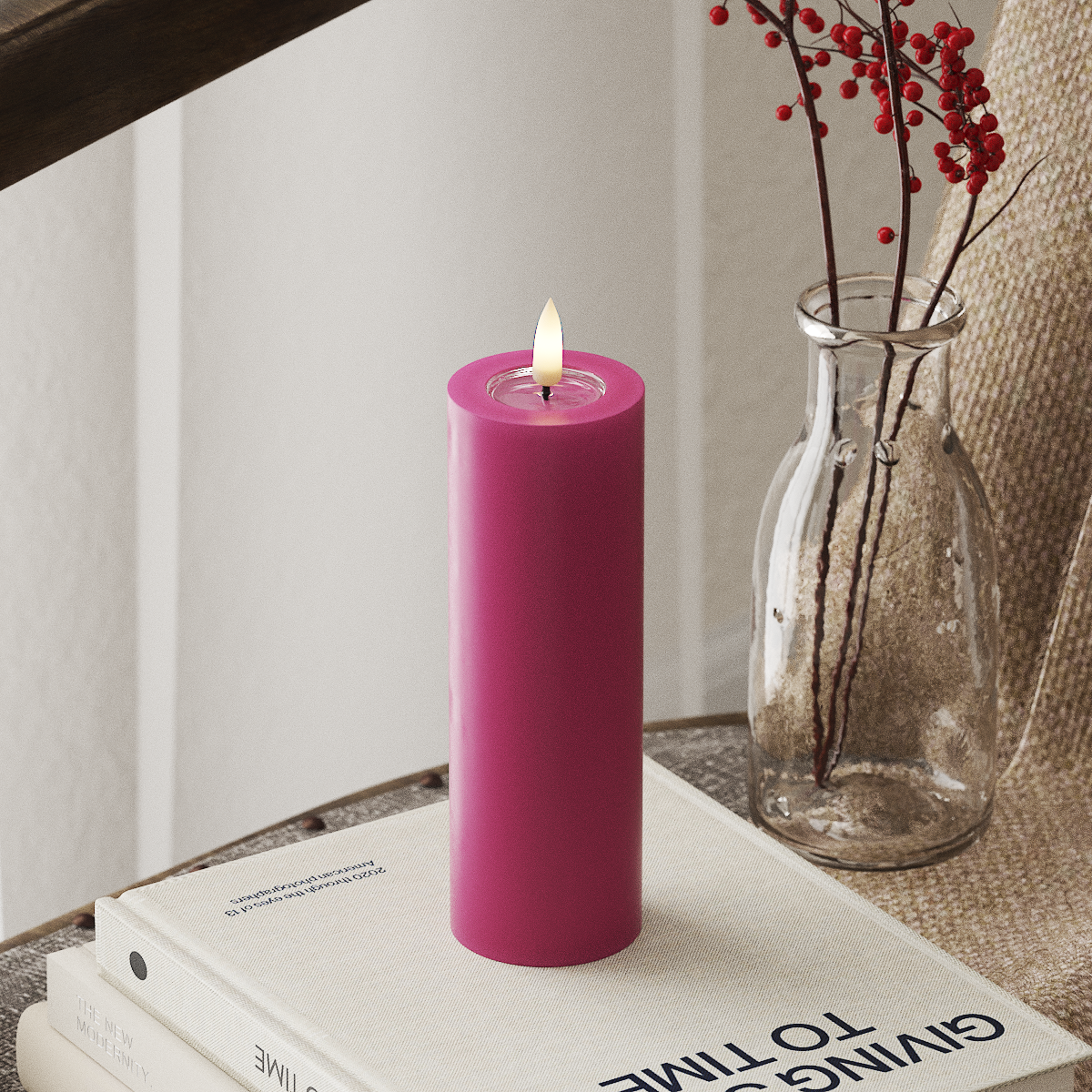 LED-Blockkerzen Ø 5 x 15 cm Magenta