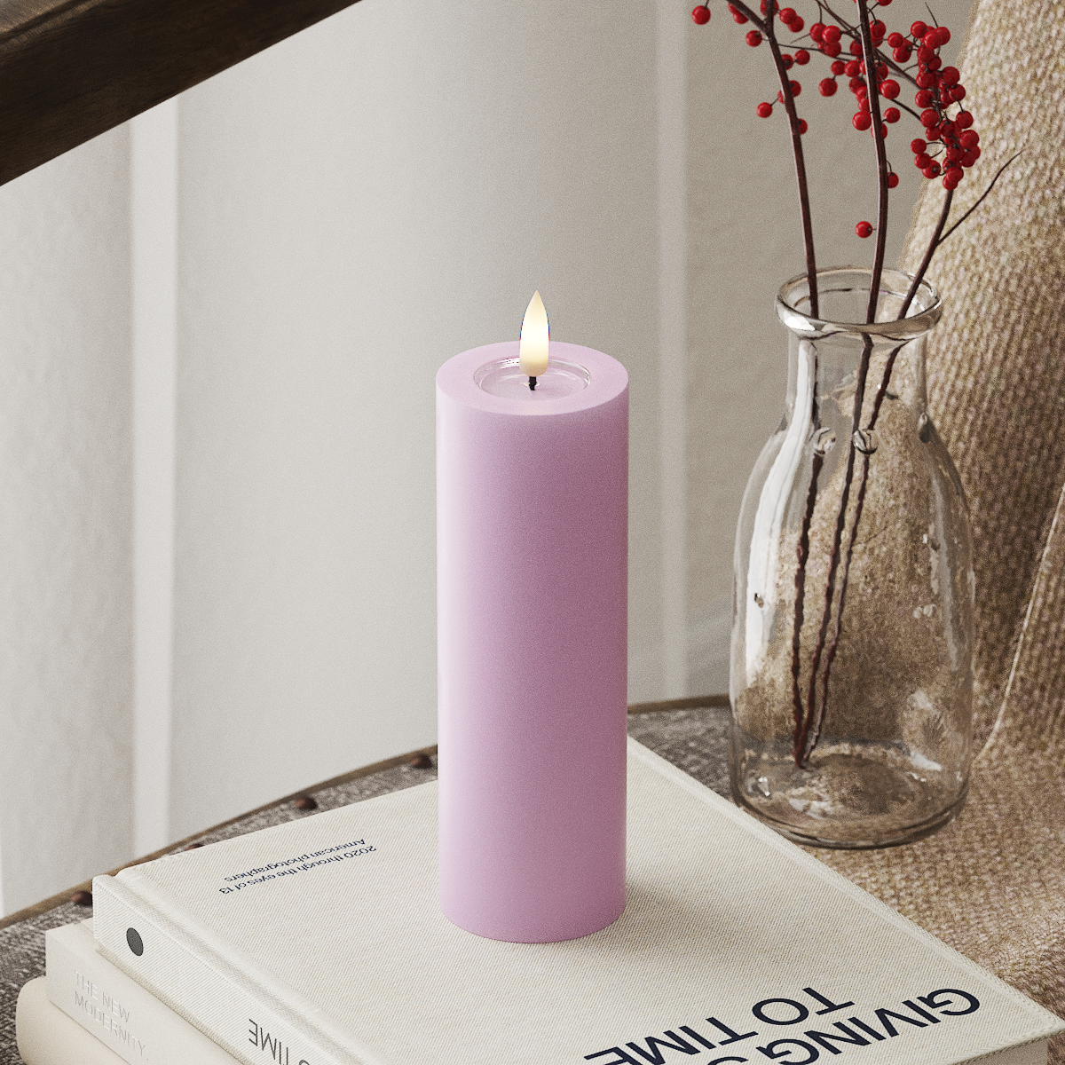 LED-Blockkerzen Ø 5 x 15 cm Lavendel