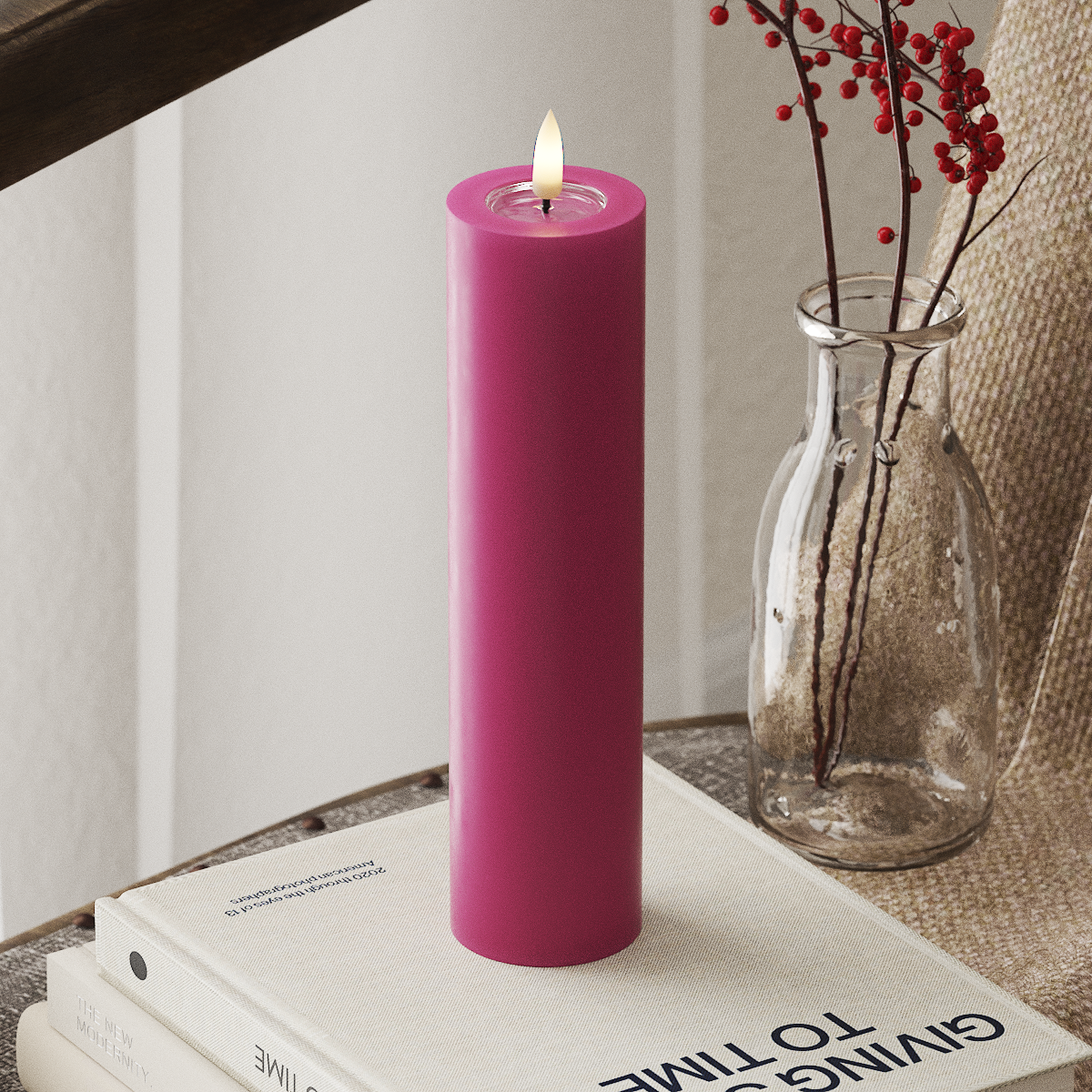 LED-Blockkerzen Ø 5 x 20 cm Magenta