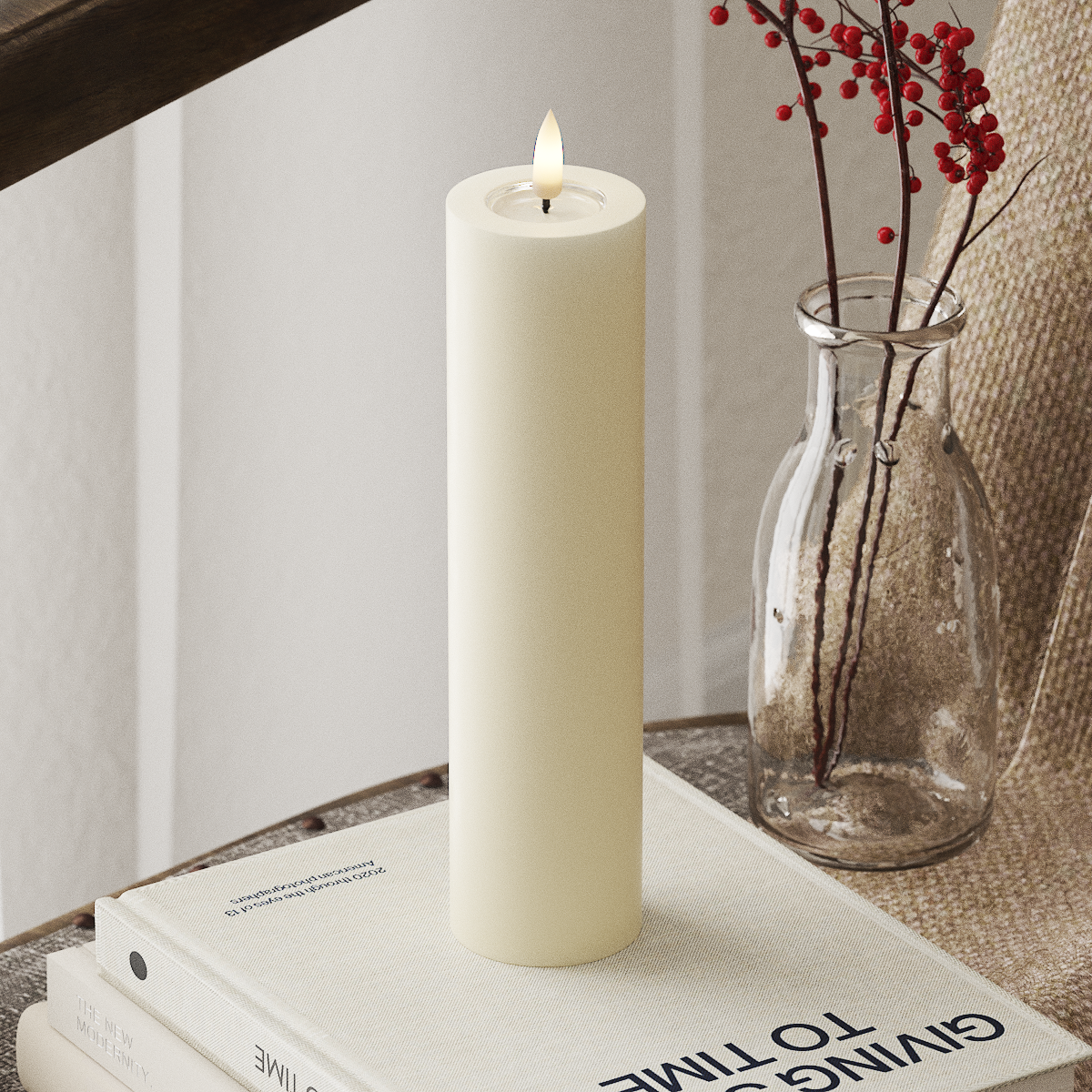 LED-Blockkerzen Ø 5 x 20 cm Creme
