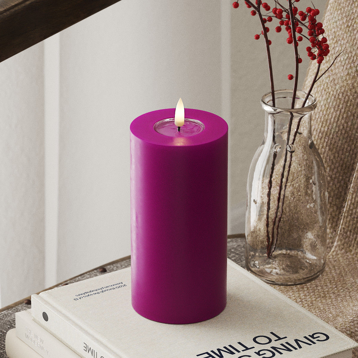LED-Blockkerzen Ø 7,5 x 15 cm Violett