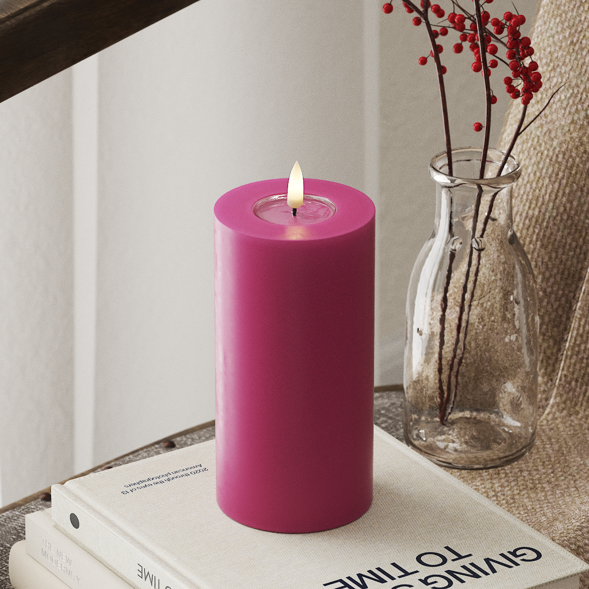 LED-Blockkerzen Ø 7,5 x 15 cm Magenta