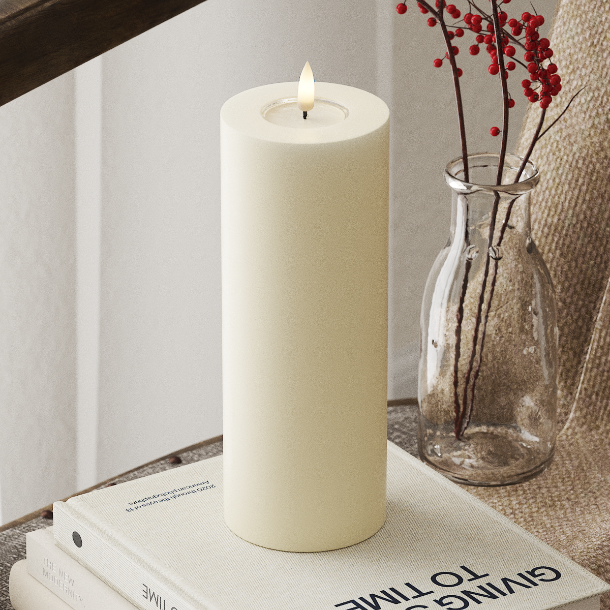 LED-Blockkerzen Ø 7,5 x 20 cm Creme