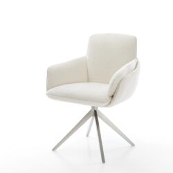 Drehstuhl Luan-Flex mit Armlehnen Bouclé Soft Beige Kreuzgestell breit Edelstahl 360° drehbar Wippfunktion