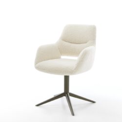 Drehstuhl Yago-Flex mit Armlehnen Teddystoff Beige Fußkreuz Effektfinish Titan 360° drehbar Wippfunktion Taschenfederkern