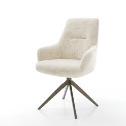 Drehstuhl Zelia-Flex mit Armlehnen Plüsch Creme-Weiß Kreuzgestell breit Effektfinish Titan 360° drehbar Wippfunktion Taschenfederkern