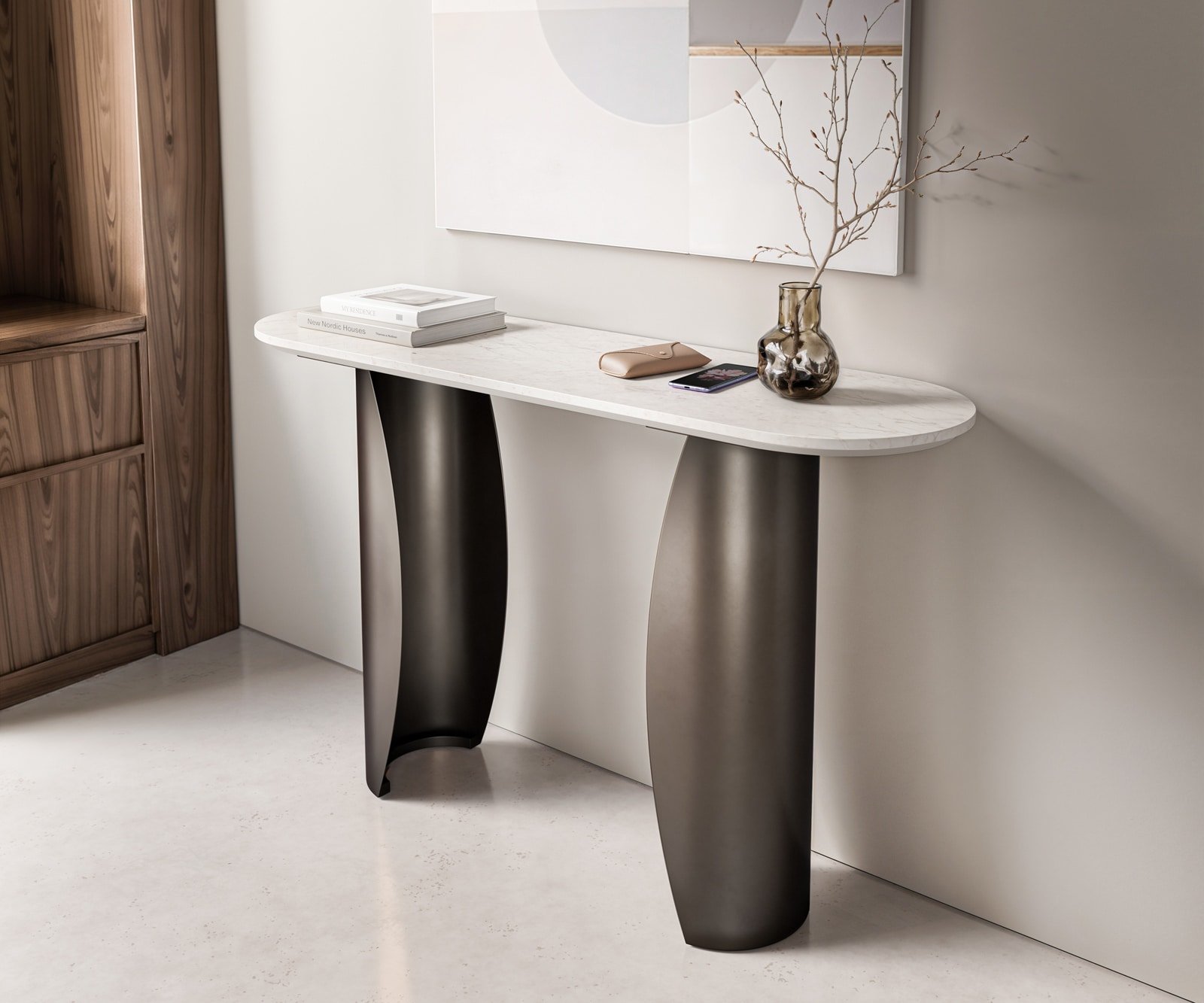 Konsolentisch Solena 135x40 cm Marmor Weiß Metall Black Antique