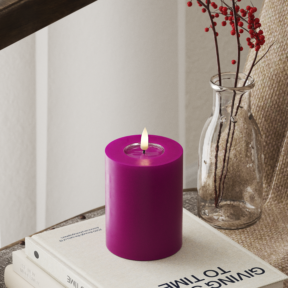 LED-Blockkerzen Ø 7,5 x 10 cm Violett