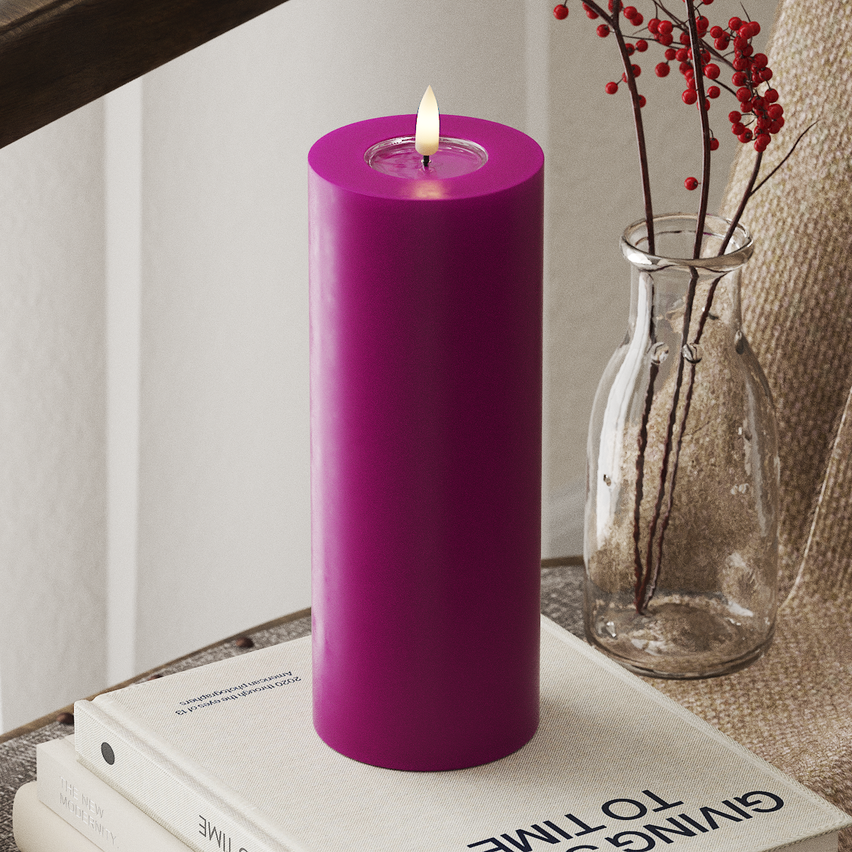 LED-Blockkerzen Ø 7,5 x 20 cm Violett
