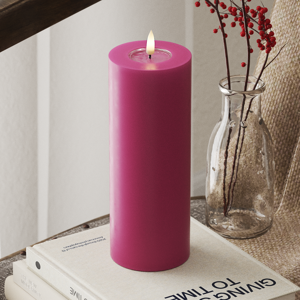 LED-Blockkerzen Ø 7,5 x 20 cm Magenta