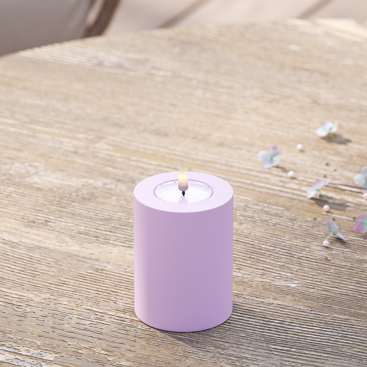 LED-Blockkerzen für den Außenbereich, Ø 7,5 x 10 cm, Lavendel