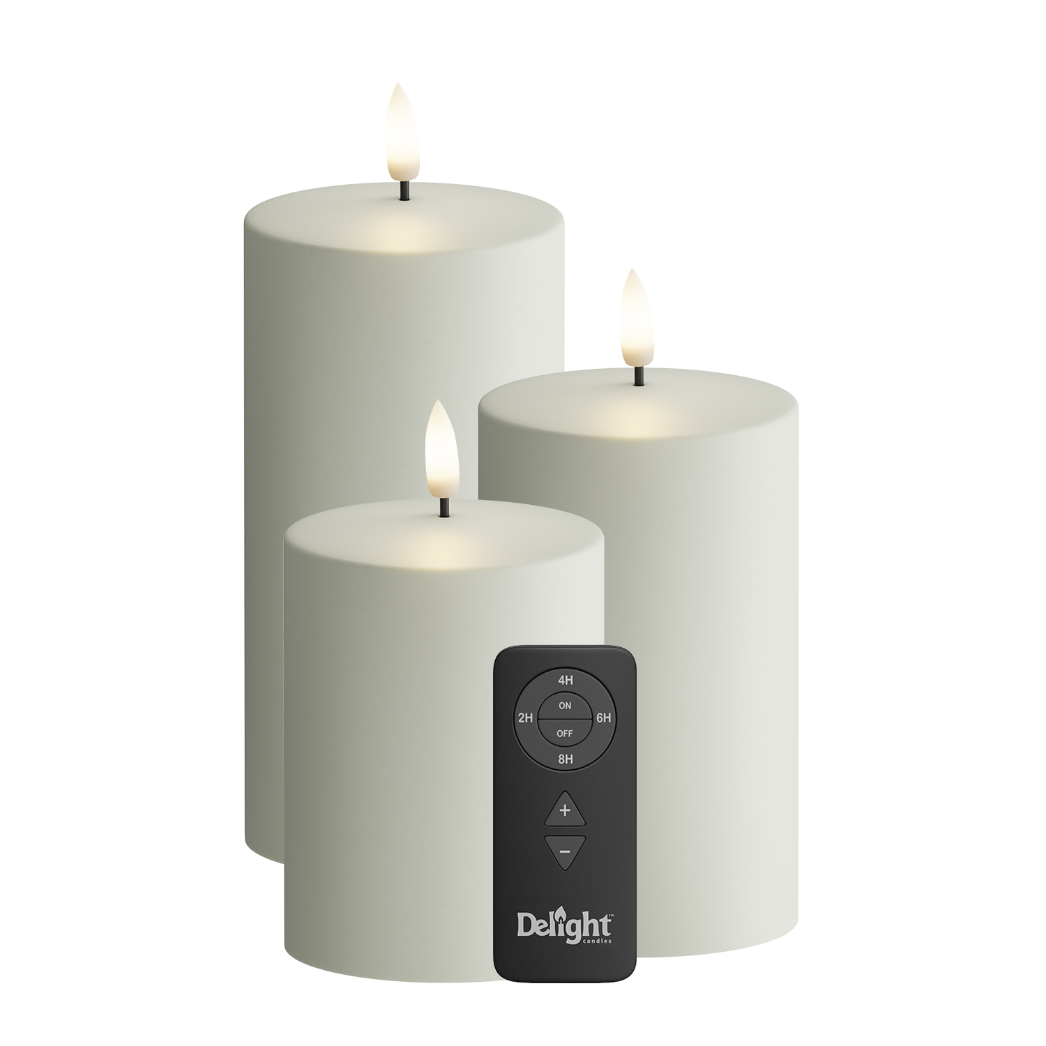 Draußen LED Blockkerzen 3er-Pack, Ø 7,5 x 10/12,5/15 cm Sand