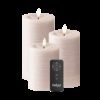 LED Blockkerzen 3er-Pack, Ø 7,5 x 10/12,5/15 cm Rosa