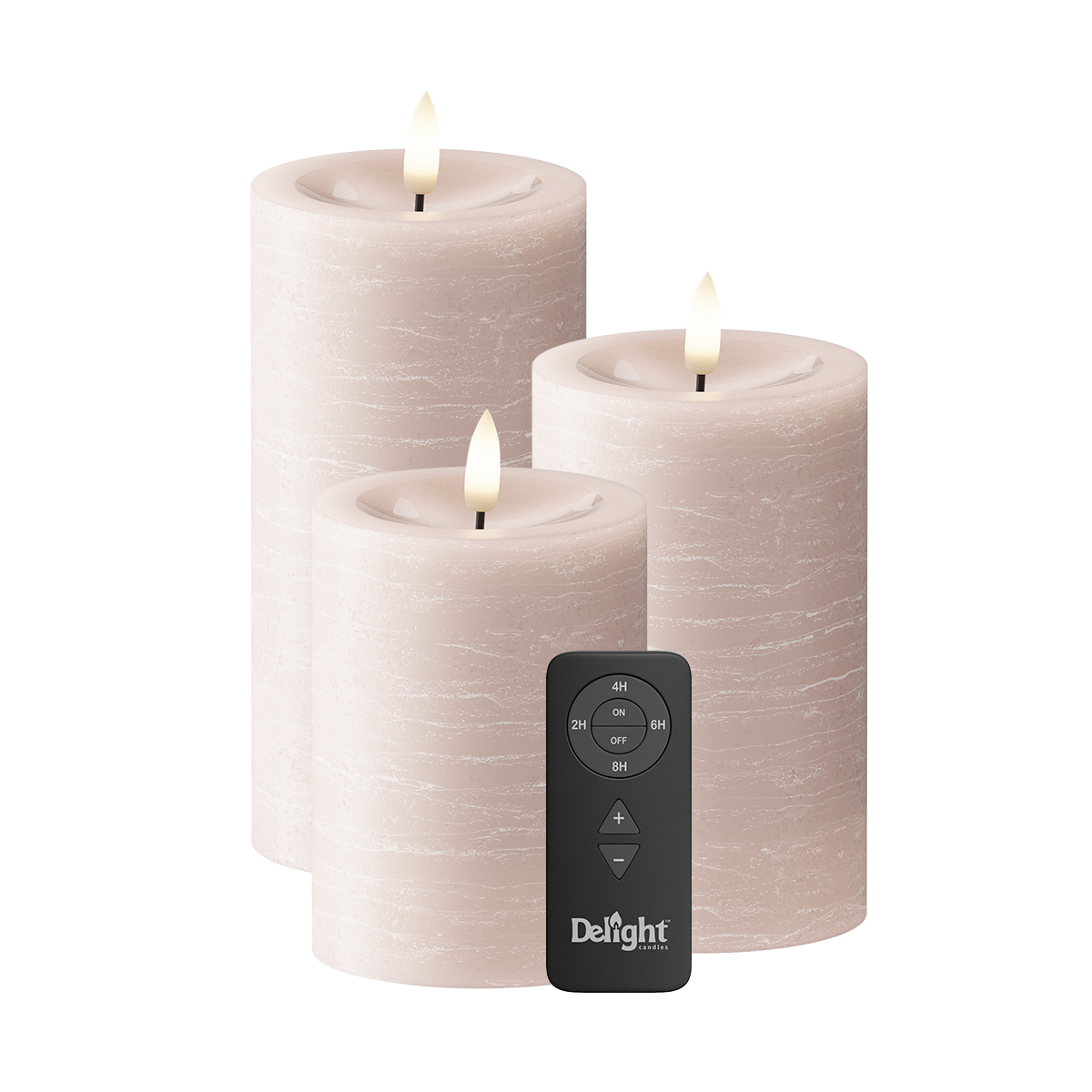 LED Blockkerzen 3er-Pack, Ø 7,5 x 10/12,5/15 cm Rosa