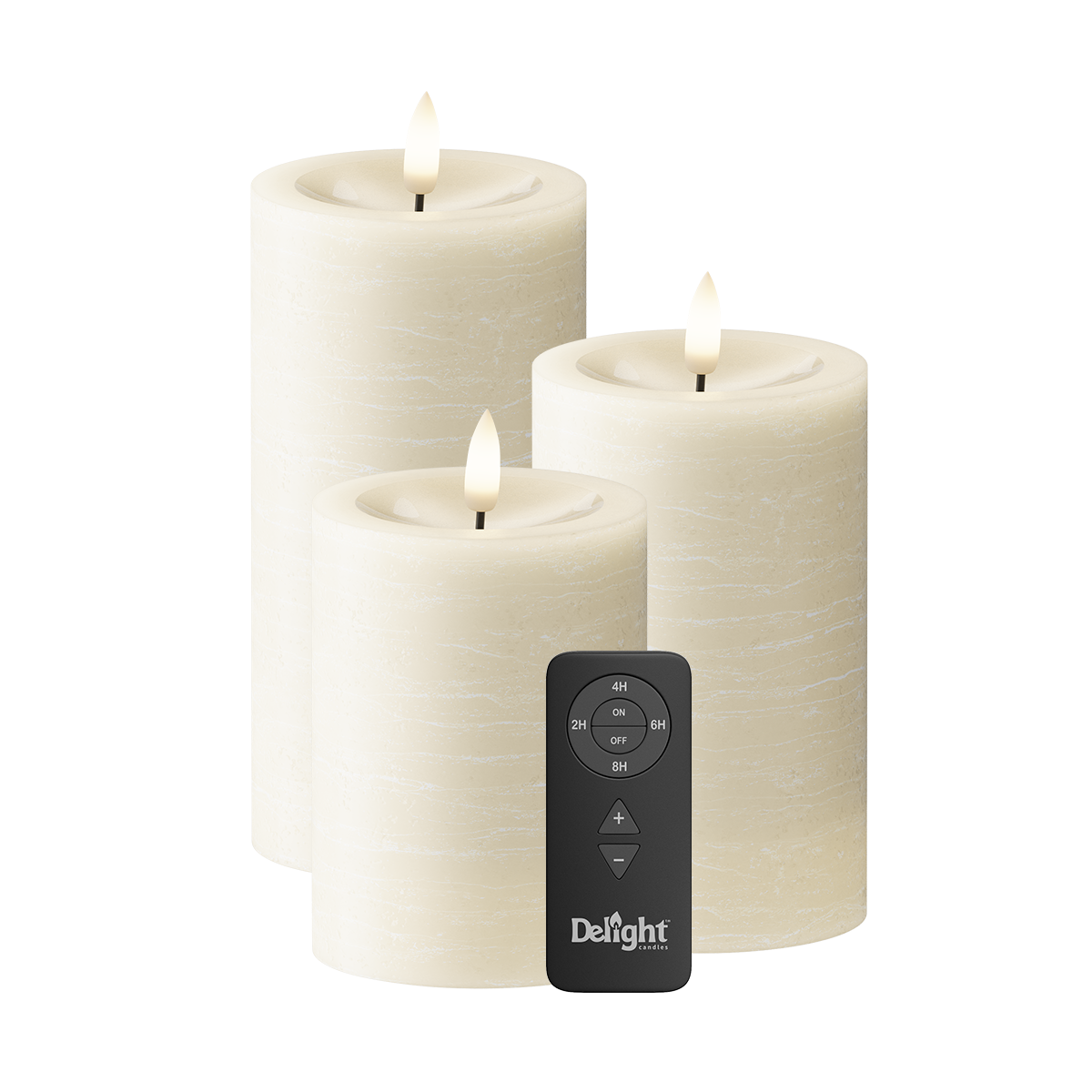 LED Blockkerzen 3er-Pack, Ø 7,5 x 10/12,5/15 cm Creme