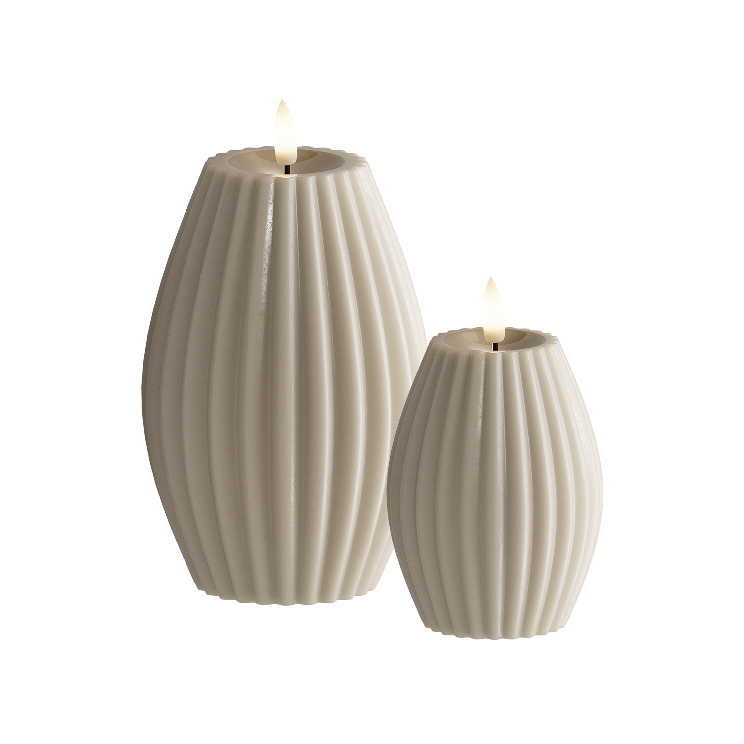 LED Rillenkerzen 2 Stück, Ø 7,5 x 10 + Ø 10 x 15 cm Sand