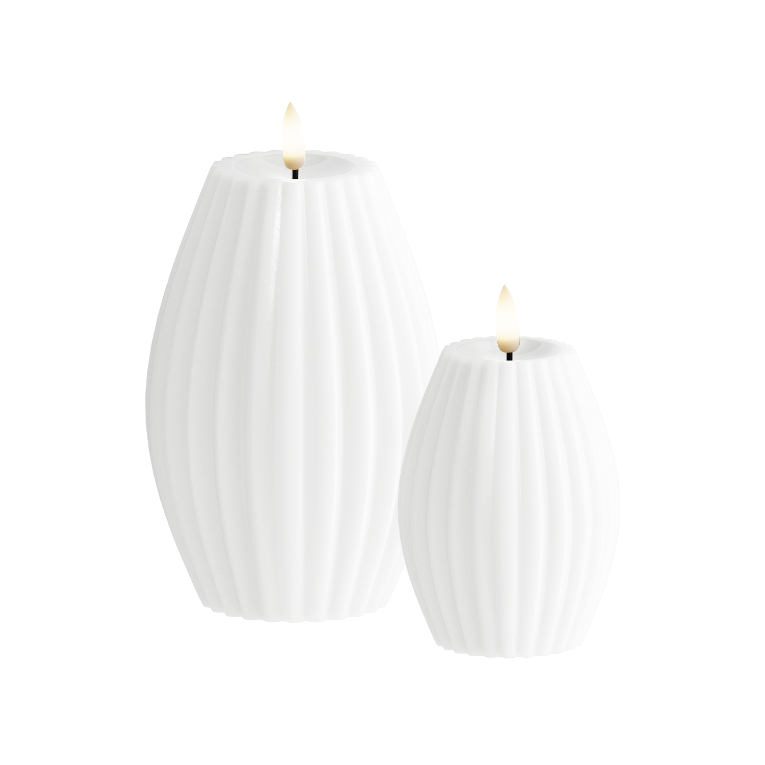 LED Rillenkerzen 2 Stück, Ø 7,5 x 10 + Ø 10 x 15 cm Weiß