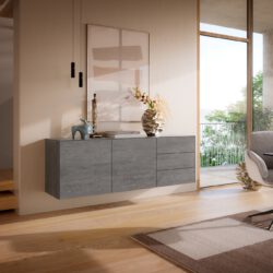 Sideboard Cuor 180 cm Keramik Beton Grau 2 Türen 3 Schubfächer Schwebend
