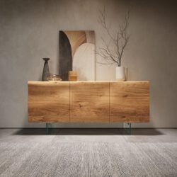 Sideboard New Live-Edge 145 cm Eiche Natur 3 Türen Glasfuß