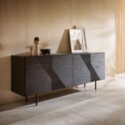 Sideboard Tereos 200 cm Esche Dunkelbraun 3D Effekt 4 Türen Rundfuß Metall Schwarz