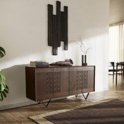 Sideboard Manjula 145 cm Mango Braun 4 Türen V-Fuß Metall Schwarz