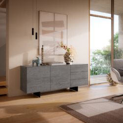 Sideboard Cuor 180 cm Keramik Beton Grau 2 Türen 3 Schubfächer Fuß Schwebeoptik Metall Schwarz
