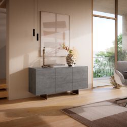 Sideboard Cuor 150 cm Keramik Beton Grau 3 Türen Fuß Schwebeoptik Edelstahl