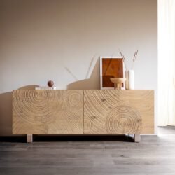 Sideboard Ashara 200 cm Eiche Natur 3D Effekt 4 Türen Kufe Edelstahl gebürstet