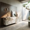 Sideboard Cuor 180 cm Keramik Minas Melange Weiß-Beige 2 Türen 3 Schubfächer Fuß Schwebeoptik Acrylglas