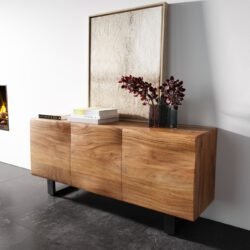 Sideboard New Live-Edge 145 cm Akazie Natur 3 Türen Kufe Metall Schwarz