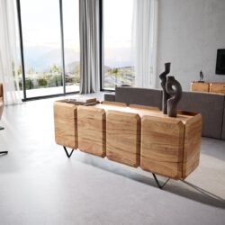 Sideboard Kiano 175 cm Akazie Natur 4 Türen V-Fuß Schwarz Raumteiler