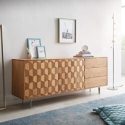 Sideboard Fevo 175 cm Akazie Natur 2 Türen 3 Schubfächer L-Fuß