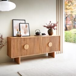 Sideboard Surimu 175 cm Akazie Hellbraun 4 Türen 2 Fächer Kork-Griff Holzfüße