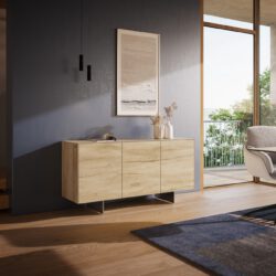 Sideboard Cuor 150 cm Keramik Laminam® Sabbia Eichefarbig 3 Türen Fuß Schwebeoptik Edelstahl