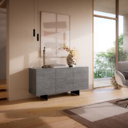 Sideboard Cuor 150 cm Keramik Beton Grau 3 Türen Fuß Schwebeoptik Metall Schwarz