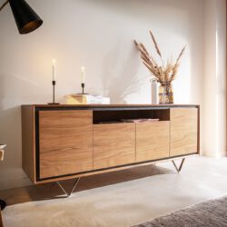 Sideboard Stonegrace 175 cm Akazie Natur 4 Türen 1 Fach Steinfurnier V-Fuß