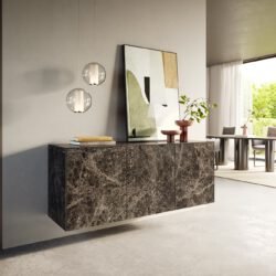 Sideboard Cuor 150 cm Keramik Emperador Extra Lucidato Dunkelbraun 3 Türen Schwebend
