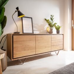 Sideboard Stonegrace 175 cm Akazie Natur 2 Türen 3 Schubladen Steinfurnier V-Fuß