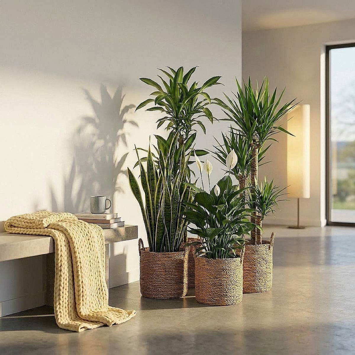 XL unkaputtbares Paket (Yucca, Brasilstamm / Dracaena Fragrans, Spathiphyllum, Sansevieria - Schlangenpflanze) – Bild 2